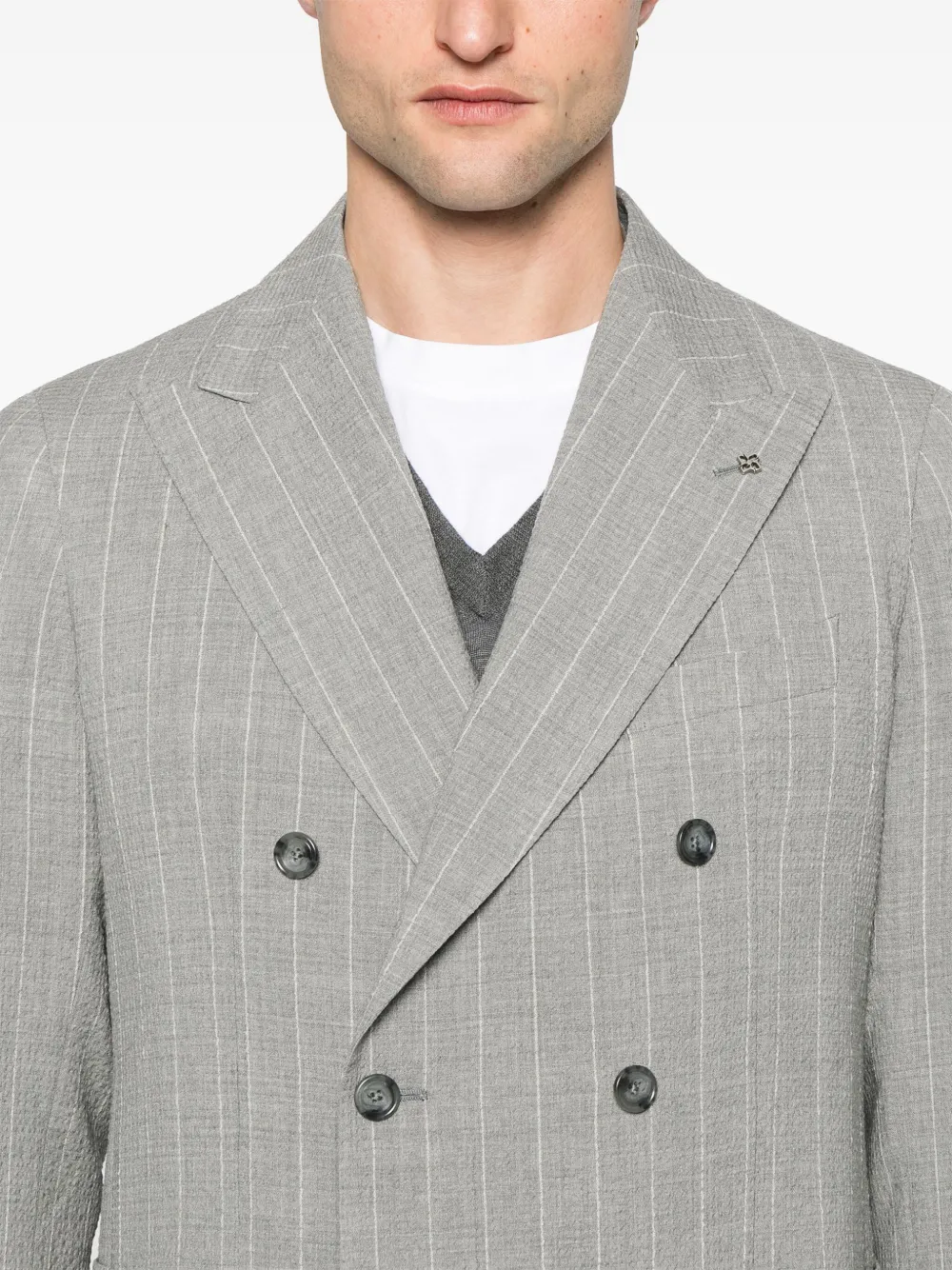 Shop Tagliatore Pinstriped Blazer In Grey
