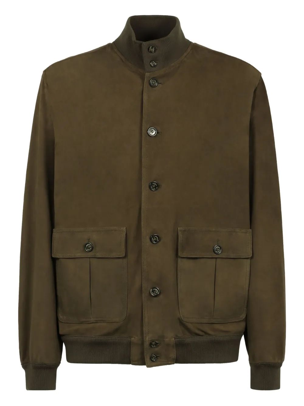 button-fastening leather jacket