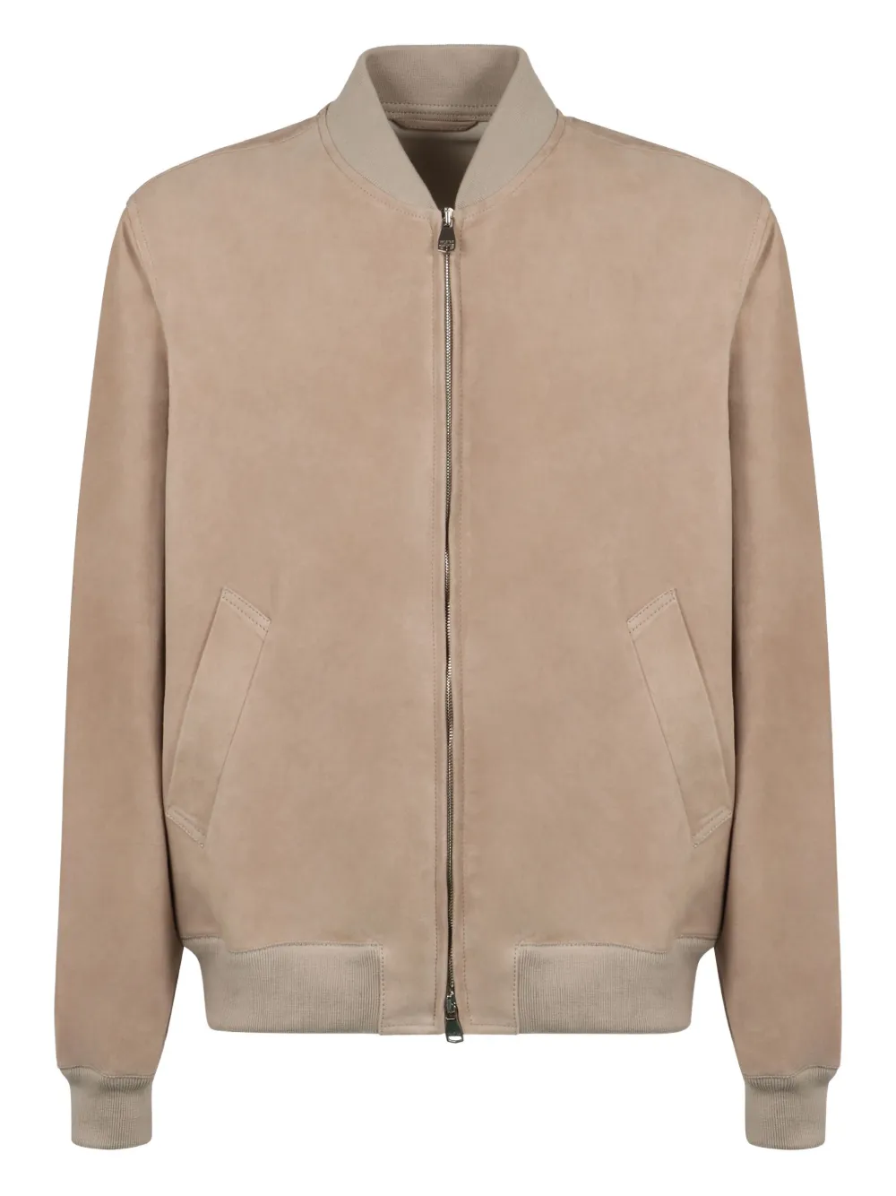 ribbed-trim suede jacket