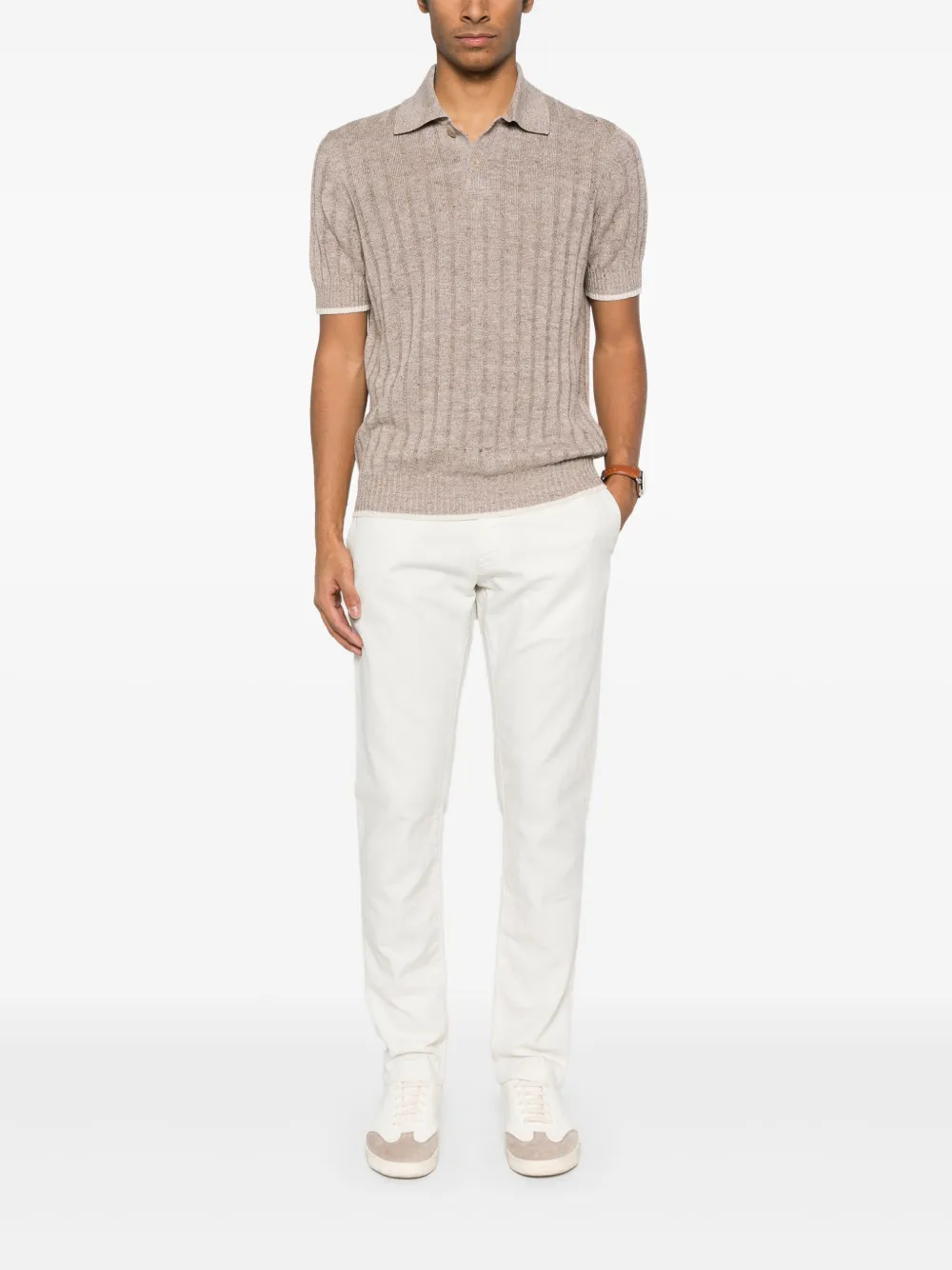 Brunello Cucinelli ribbed-knit polo shirt - Bruin