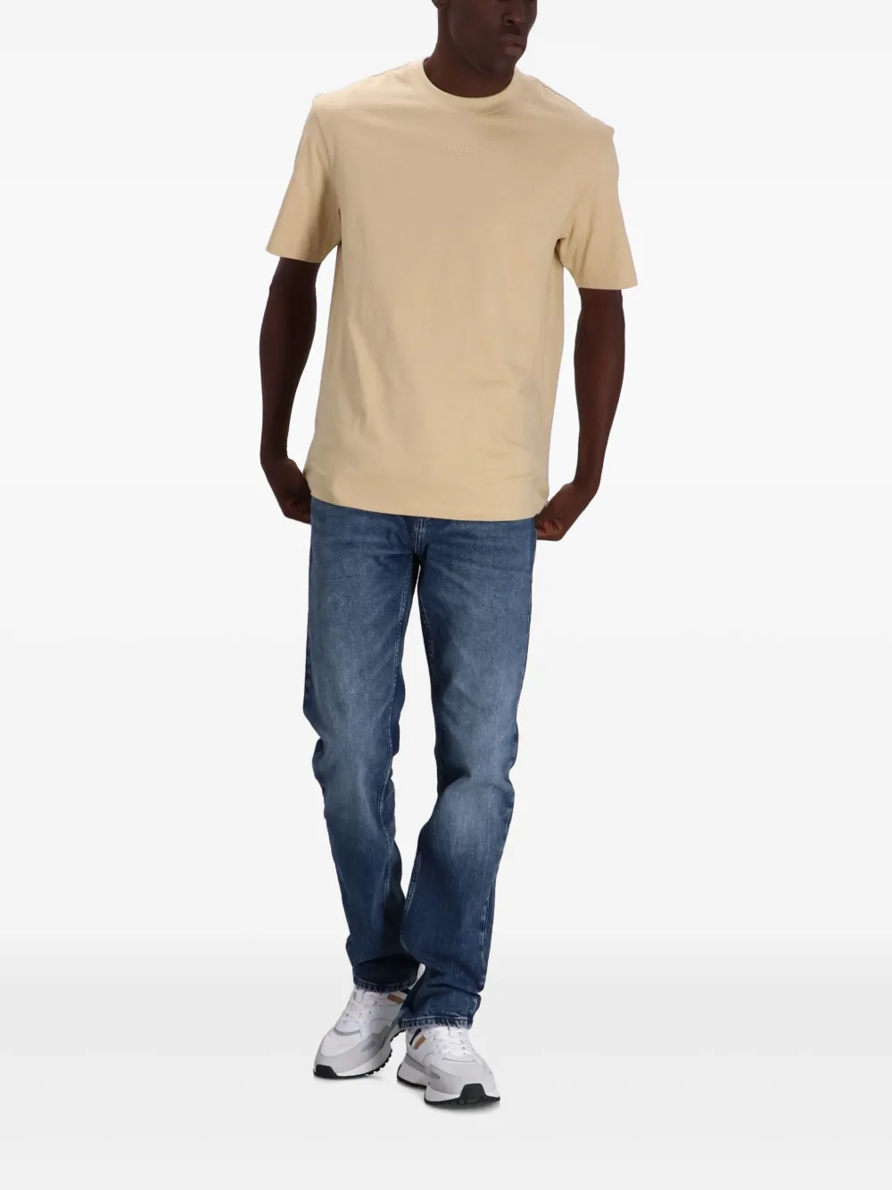 HUGO T-shirt met logoprint - Beige