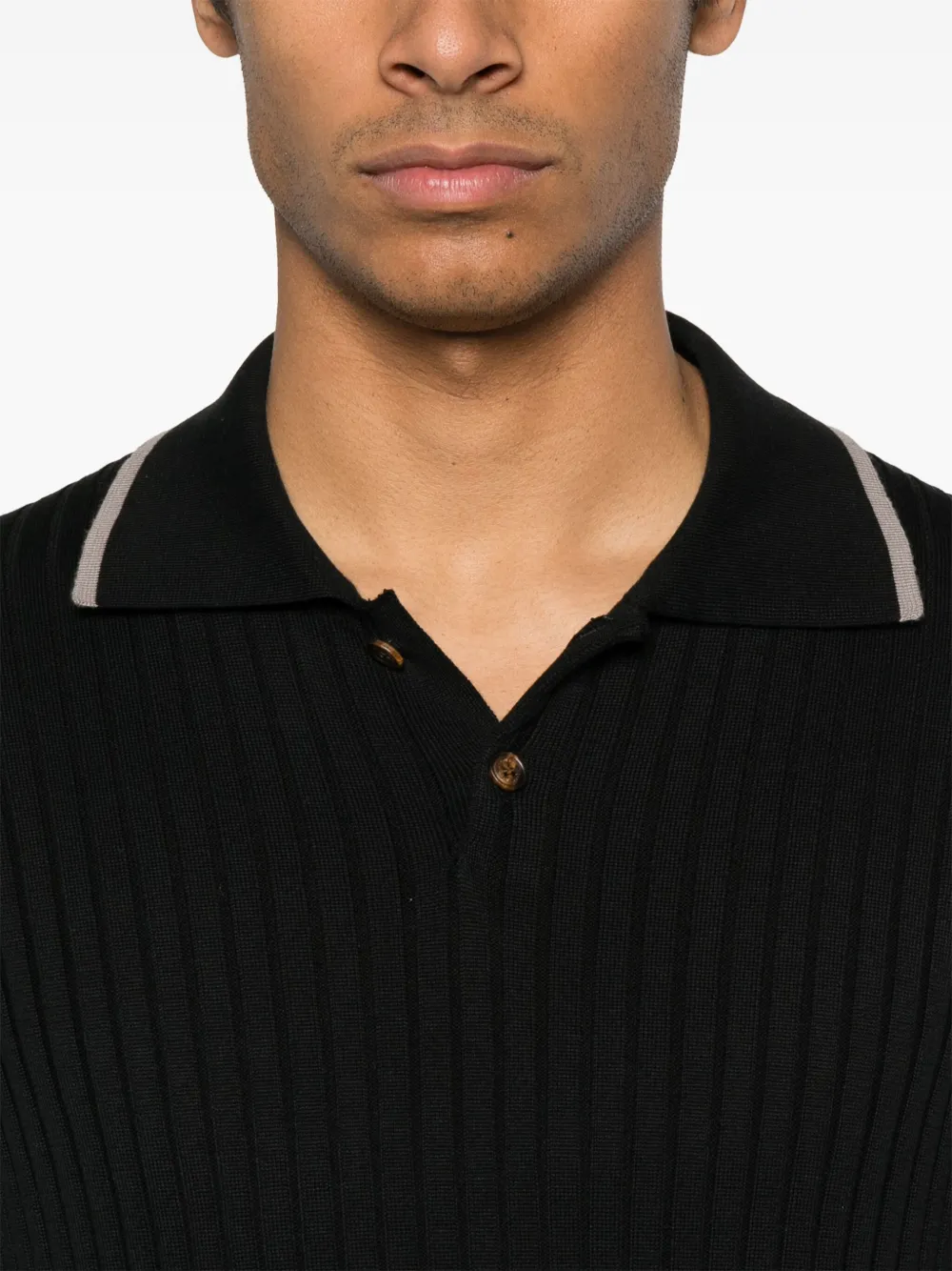 Brunello Cucinelli Ribgebreid poloshirt Zwart