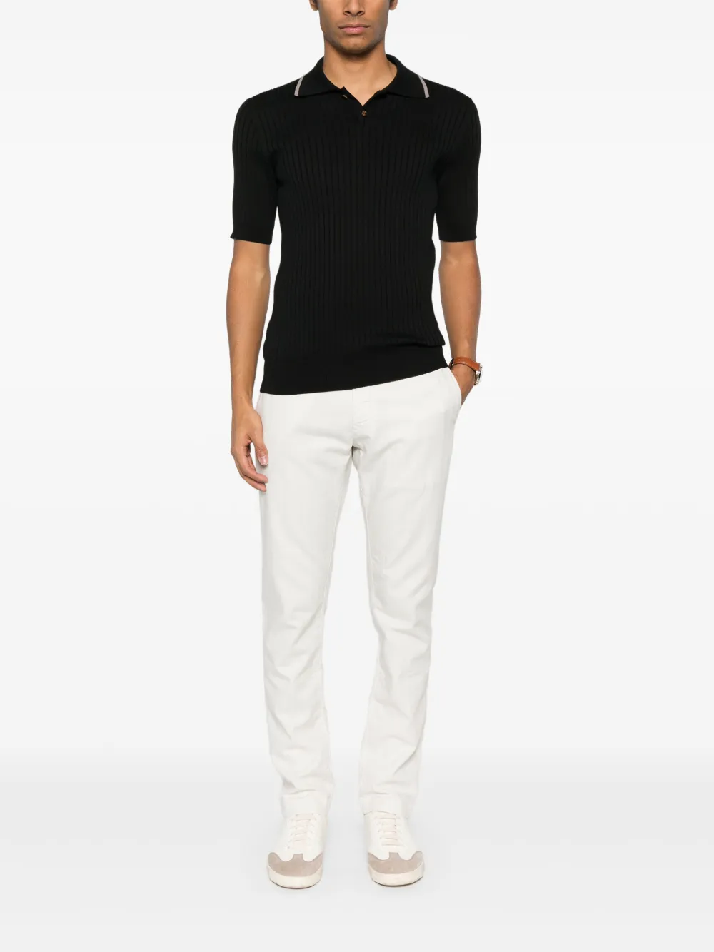 Brunello Cucinelli ribbed-knit polo shirt - Zwart