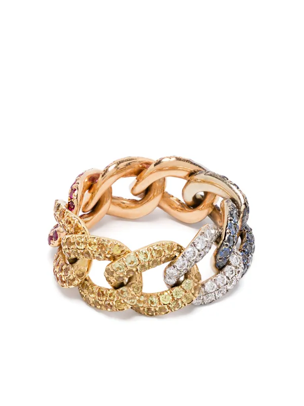 Shay 18K Yellow Gold Rainbow Pave Essential Link Ring
