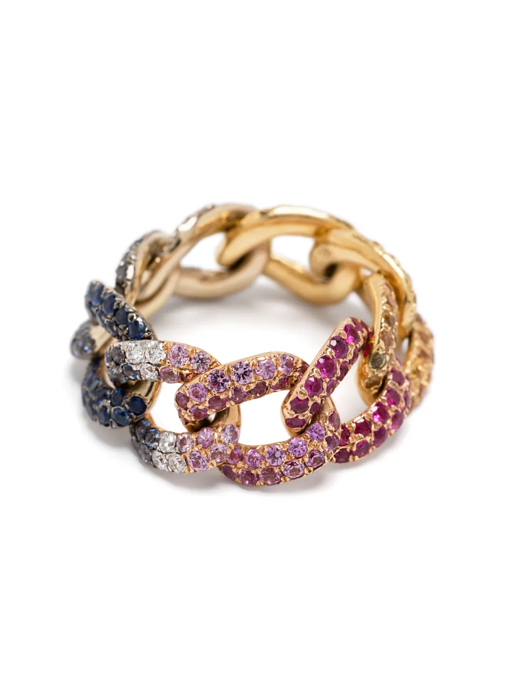 SHAY 18K YELLOW GOLD RAINBOW PAVE ESSENTIAL LINK RING