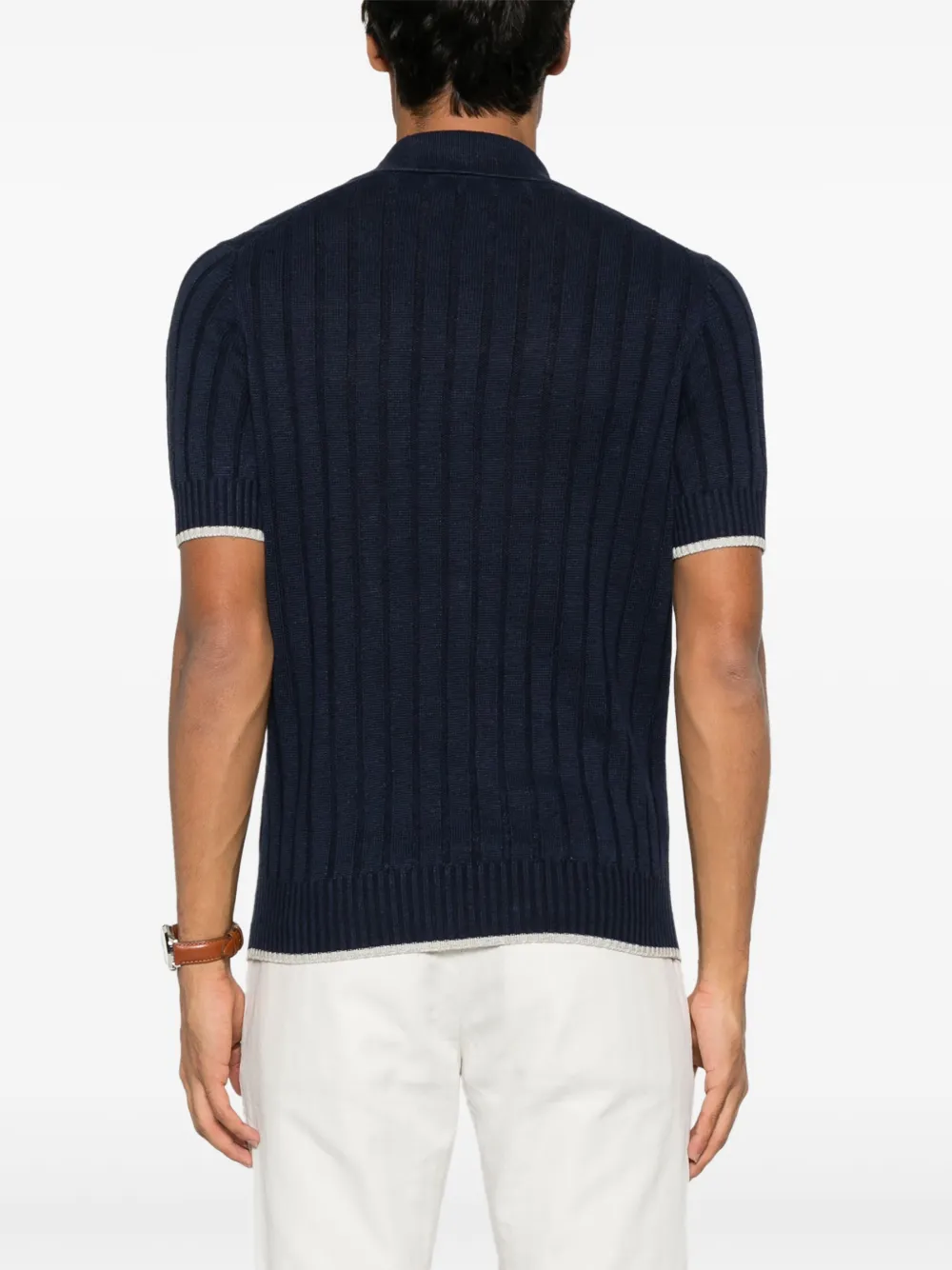 Brunello Cucinelli Ribgebreid poloshirt Blauw