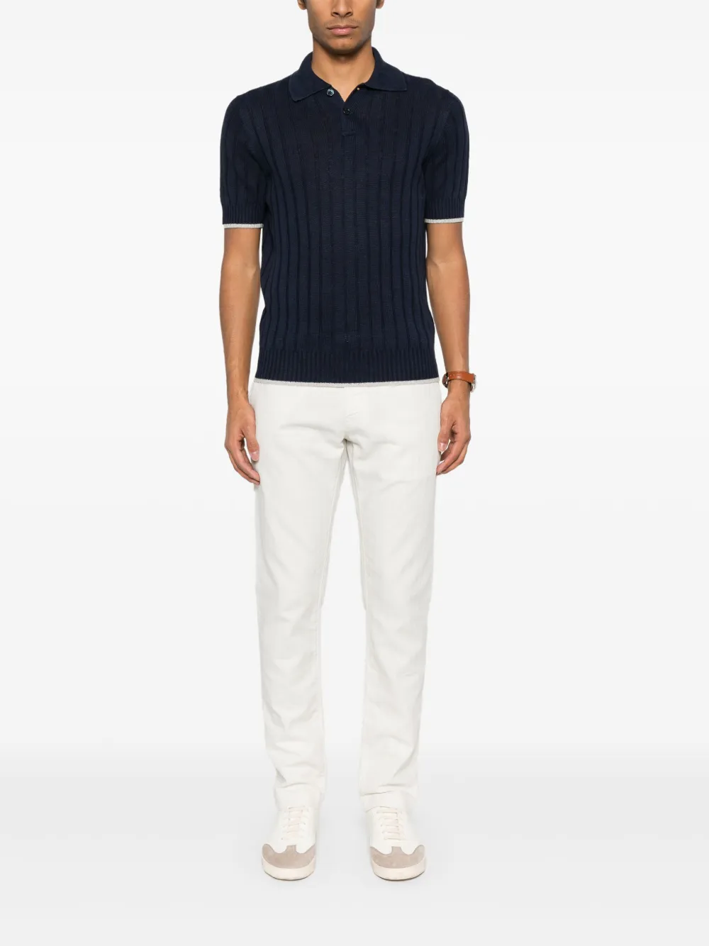 Brunello Cucinelli ribbed-knit polo shirt - Blauw