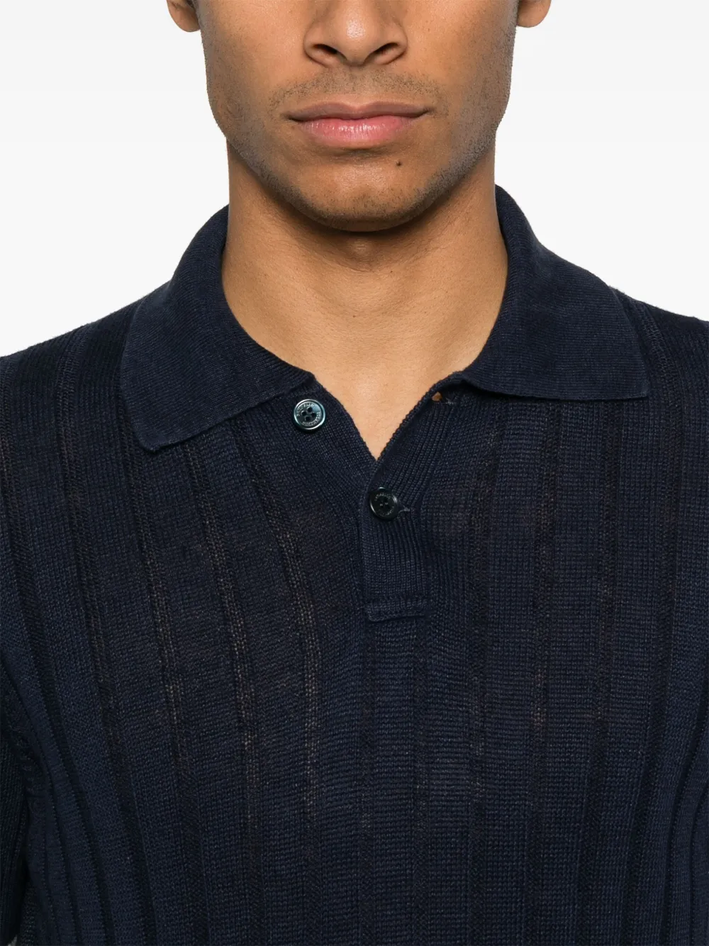 Brunello Cucinelli Ribgebreid poloshirt Blauw