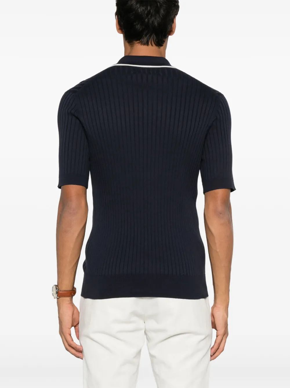 Brunello Cucinelli Ribgebreid poloshirt CGS29 Notte white