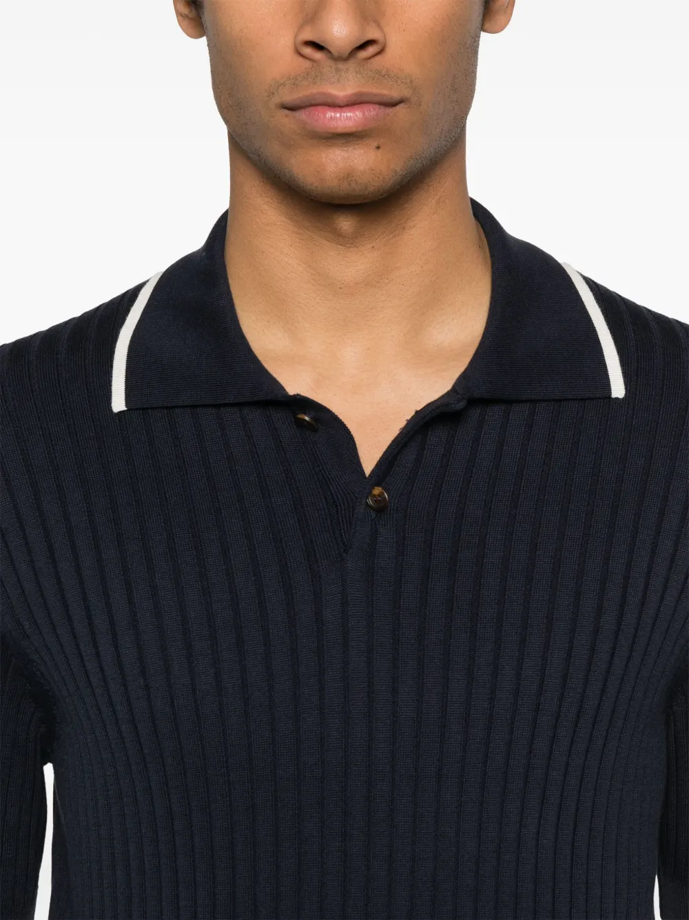Brunello Cucinelli Ribgebreid poloshirt CGS29 Notte white