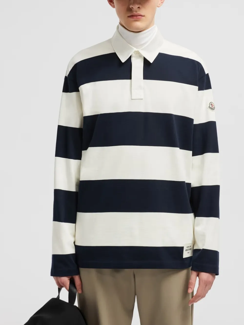 Moncler Long Sleeve Striped Rugby Shirt In White