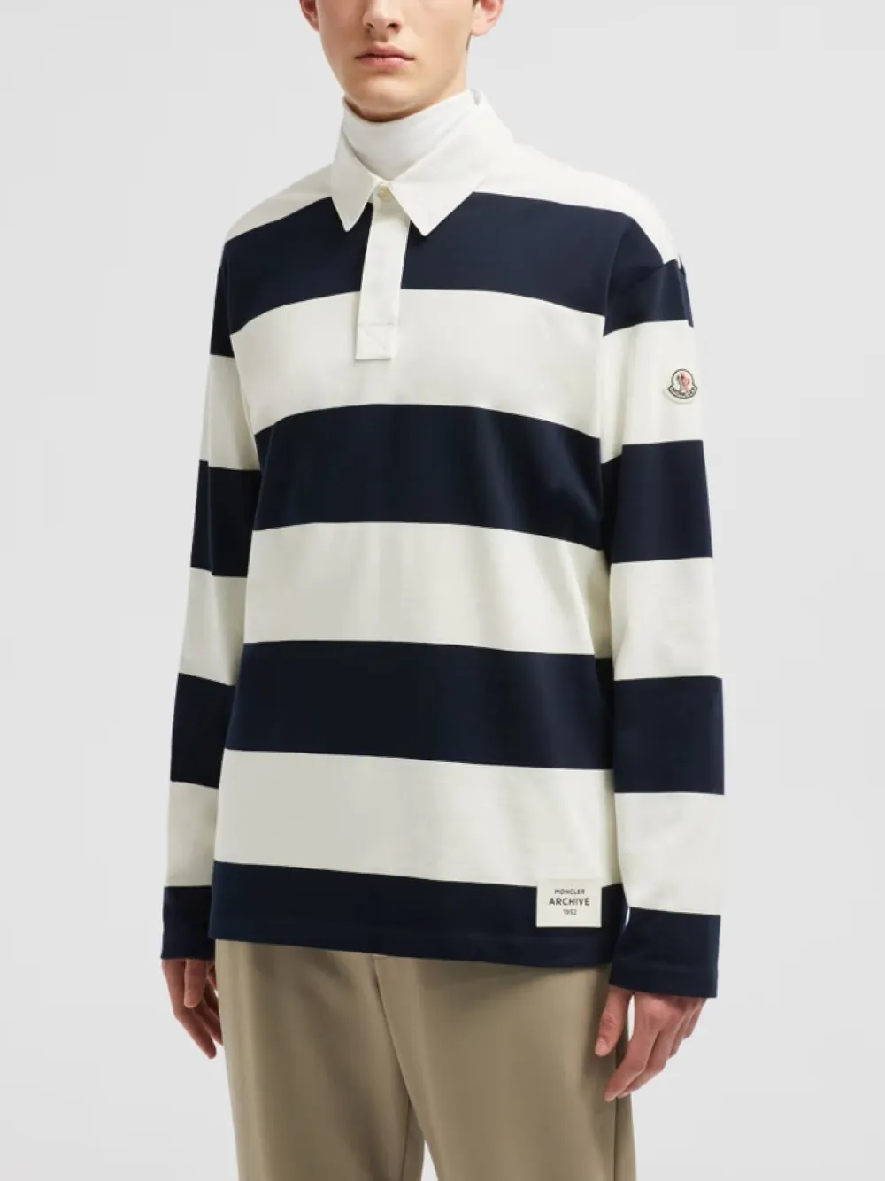 Moncler Long Sleeve Striped Rugby Shirt In White