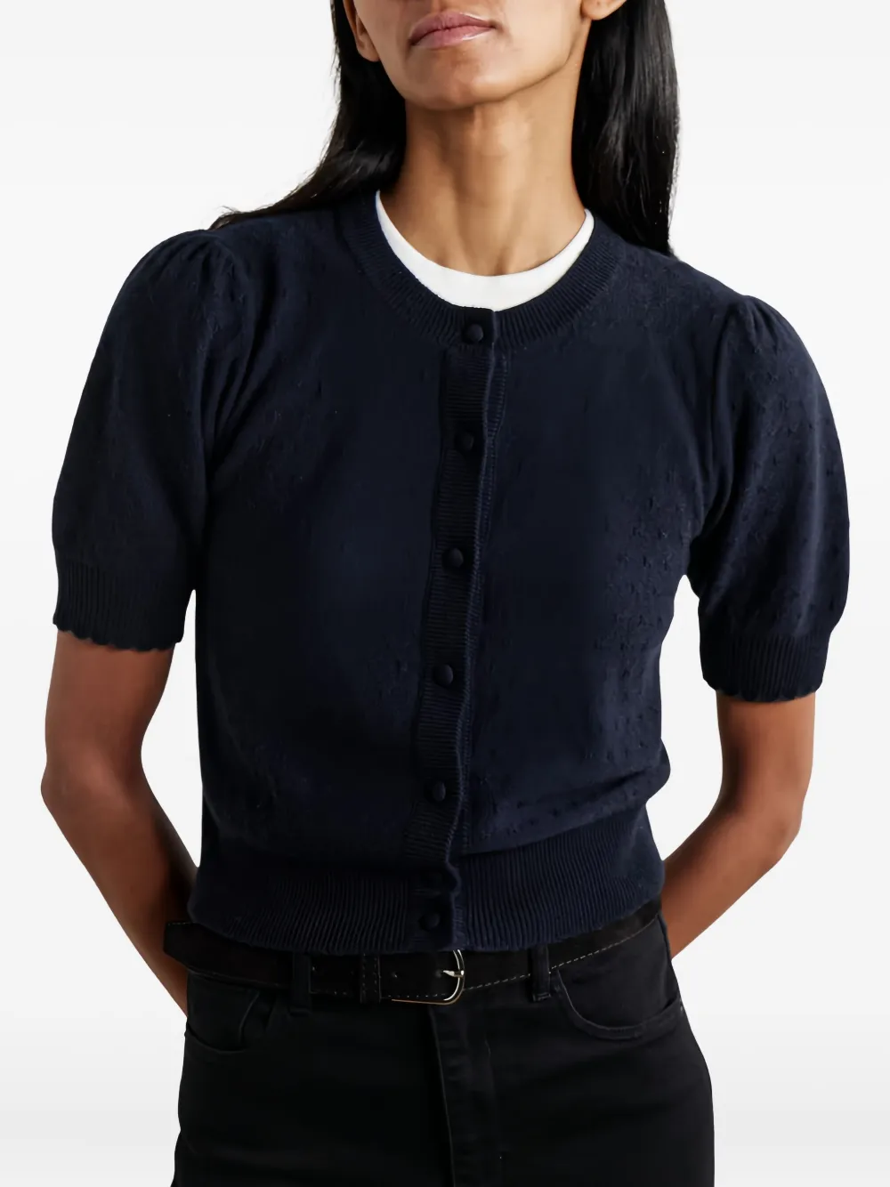 FRAME pointelle-knit cardigan | Black | Image 1