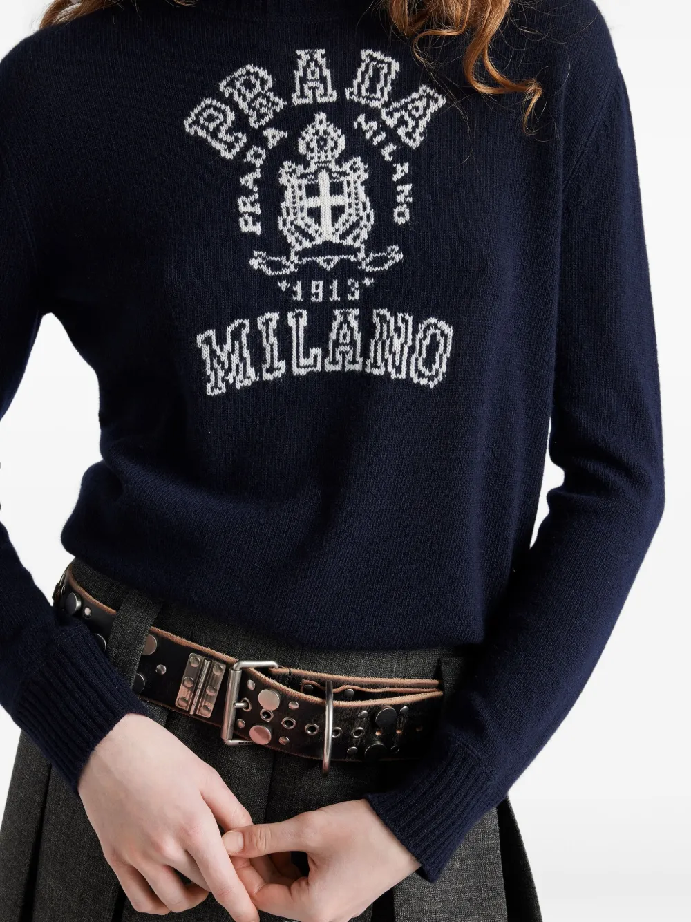 Prada Trui met logo-intarsia Blauw
