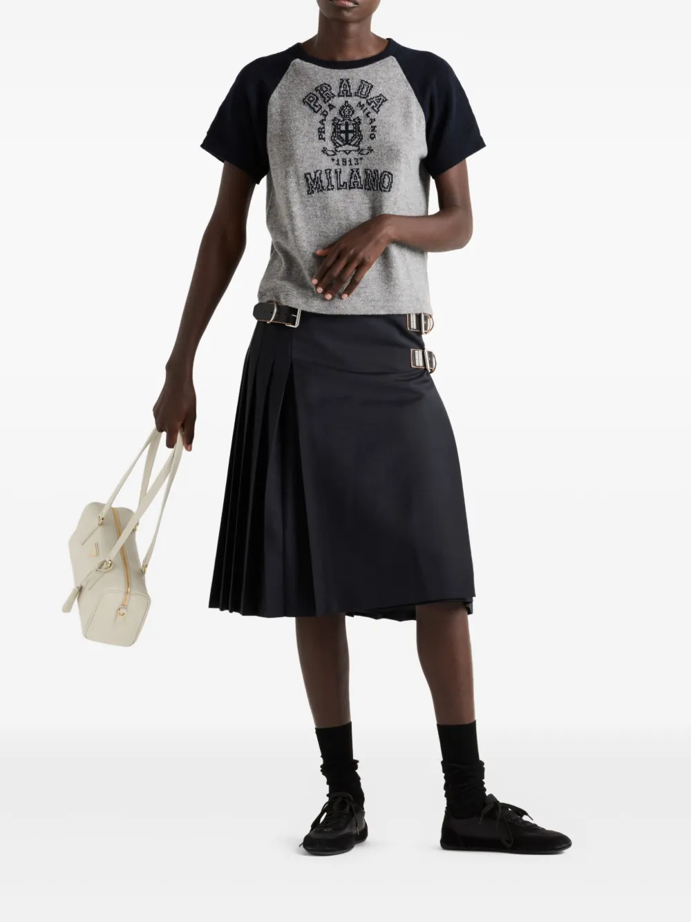 Prada T-shirt met logo intarsia Grijs
