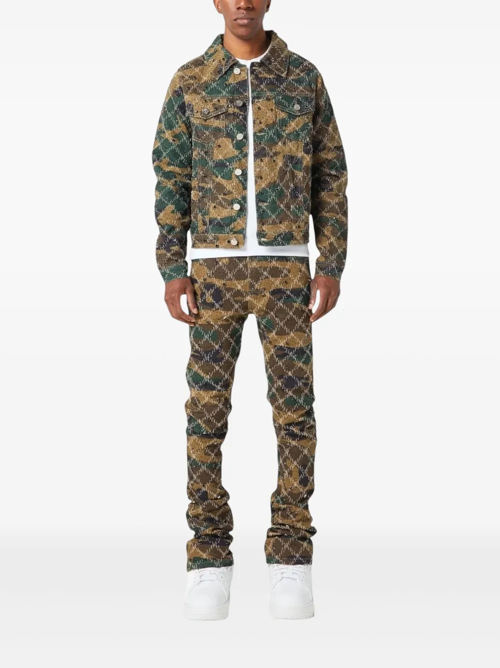 GUAPI Denim jack met camouflageprint - Bruin