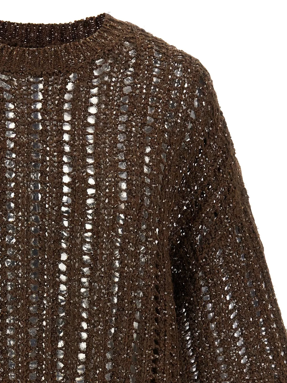 Brunello Cucinelli Sweater In Perforated Knit In Brown