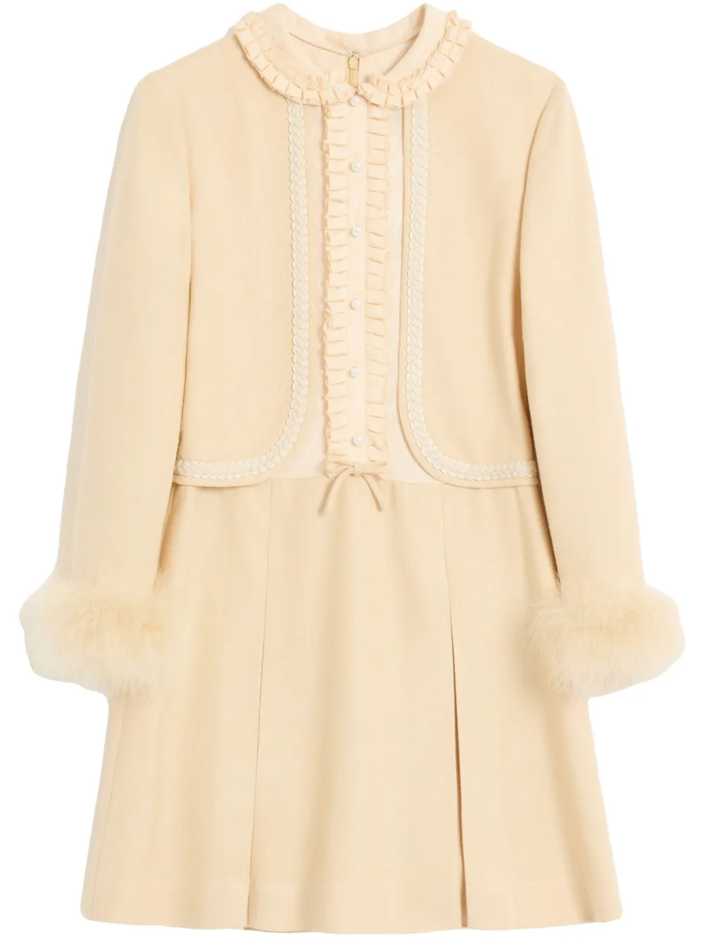 Valentino Kurzes Kleid Aus Rustikaler Seide Mit Federn Frau Birke 36 In Neutrals