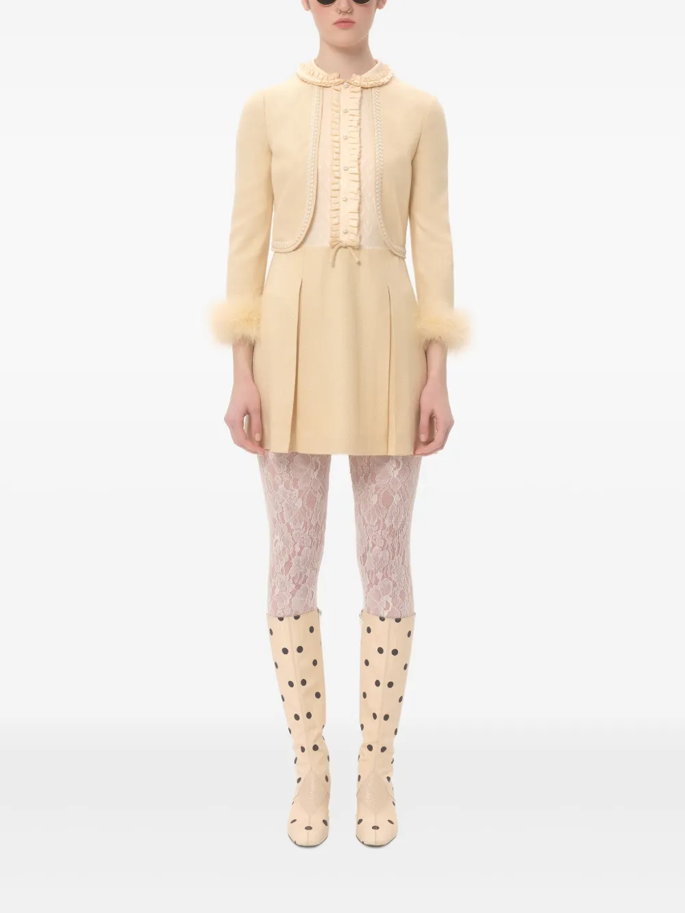 Valentino Garavani Mini-jurk met veren afwerking Beige
