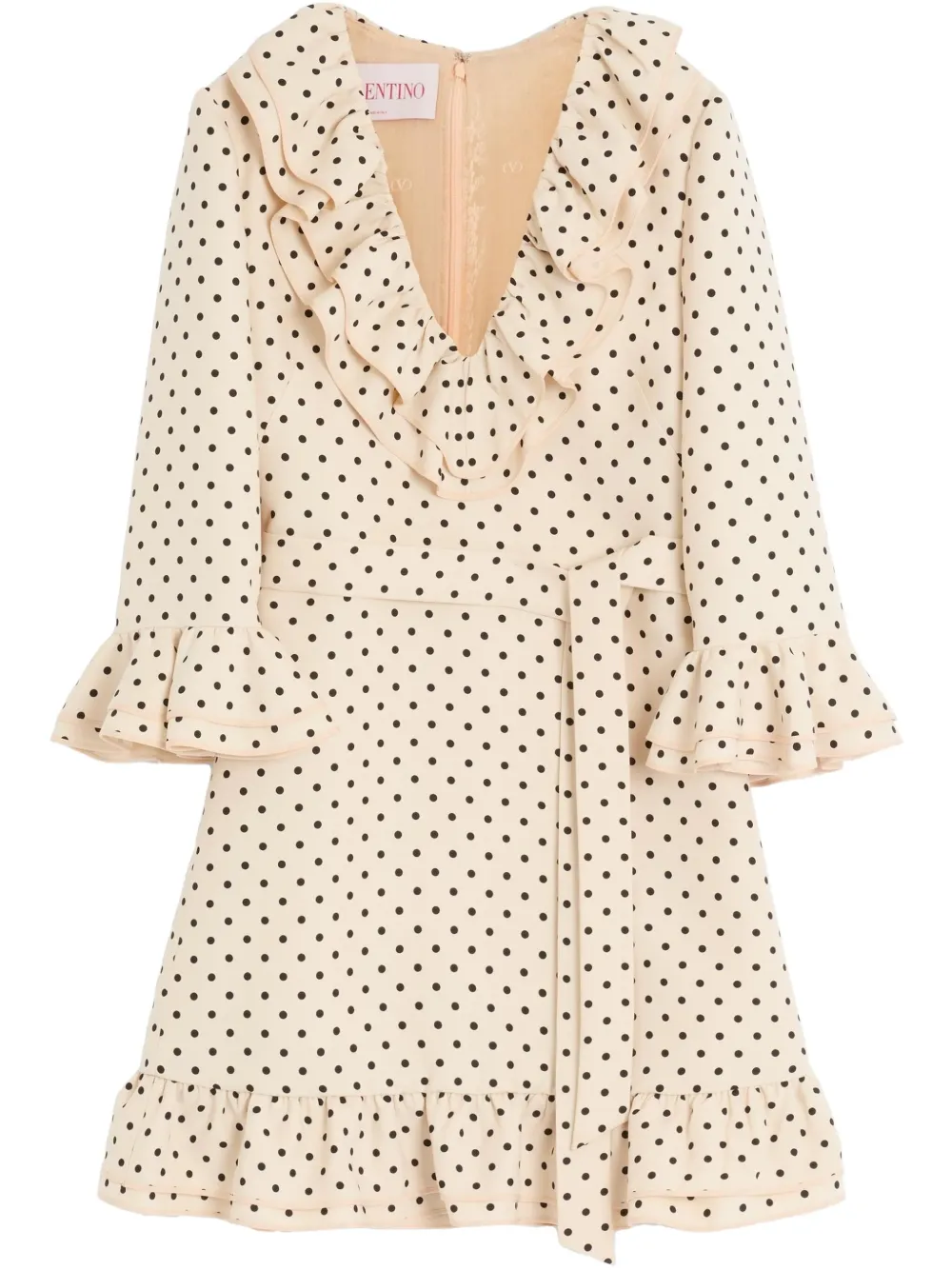 Valentino Virgin Wool-silk Polka-dot Mini Dress In Neutrals