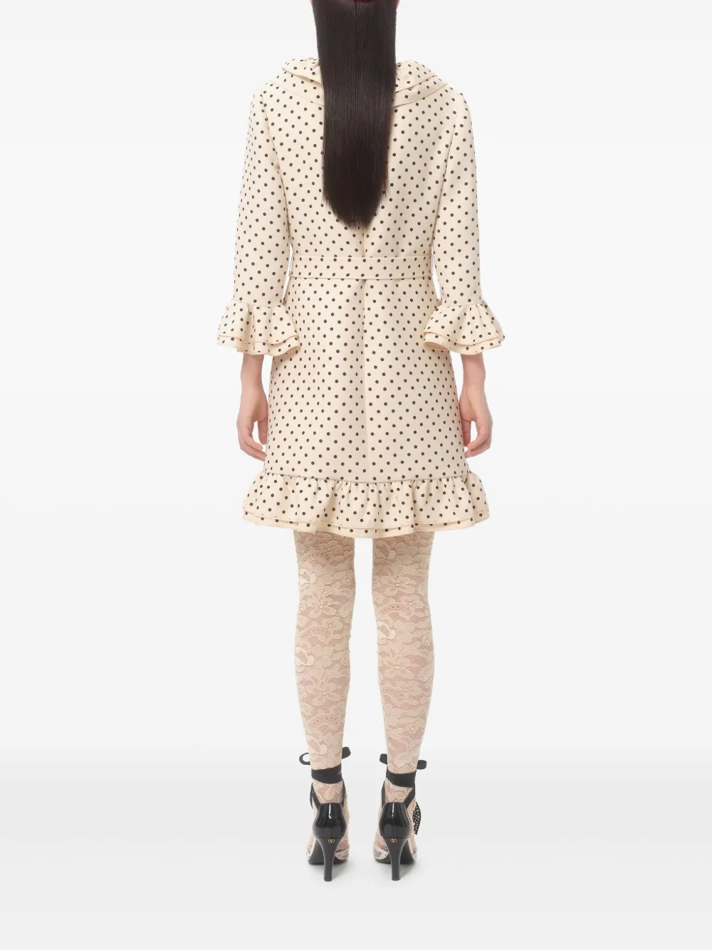 Valentino Virgin Wool-silk Polka-dot Mini Dress In Neutrals