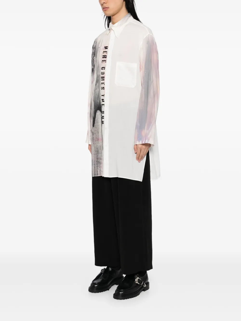 Yohji Yamamoto Overhemd met grafische print Beige