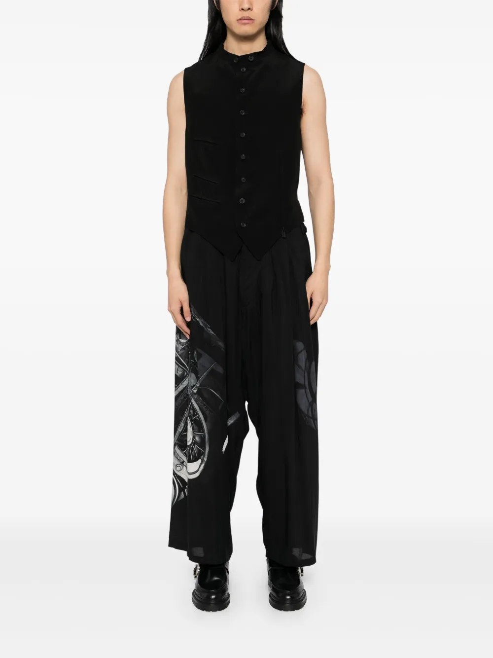 Yohji Yamamoto wheel-print trousers - Zwart