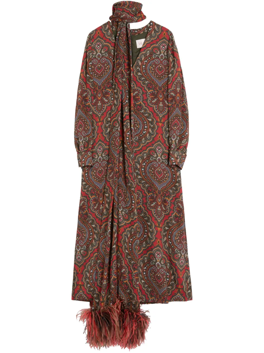 Valentino Silk Feather-trim Maxi Dress In Red