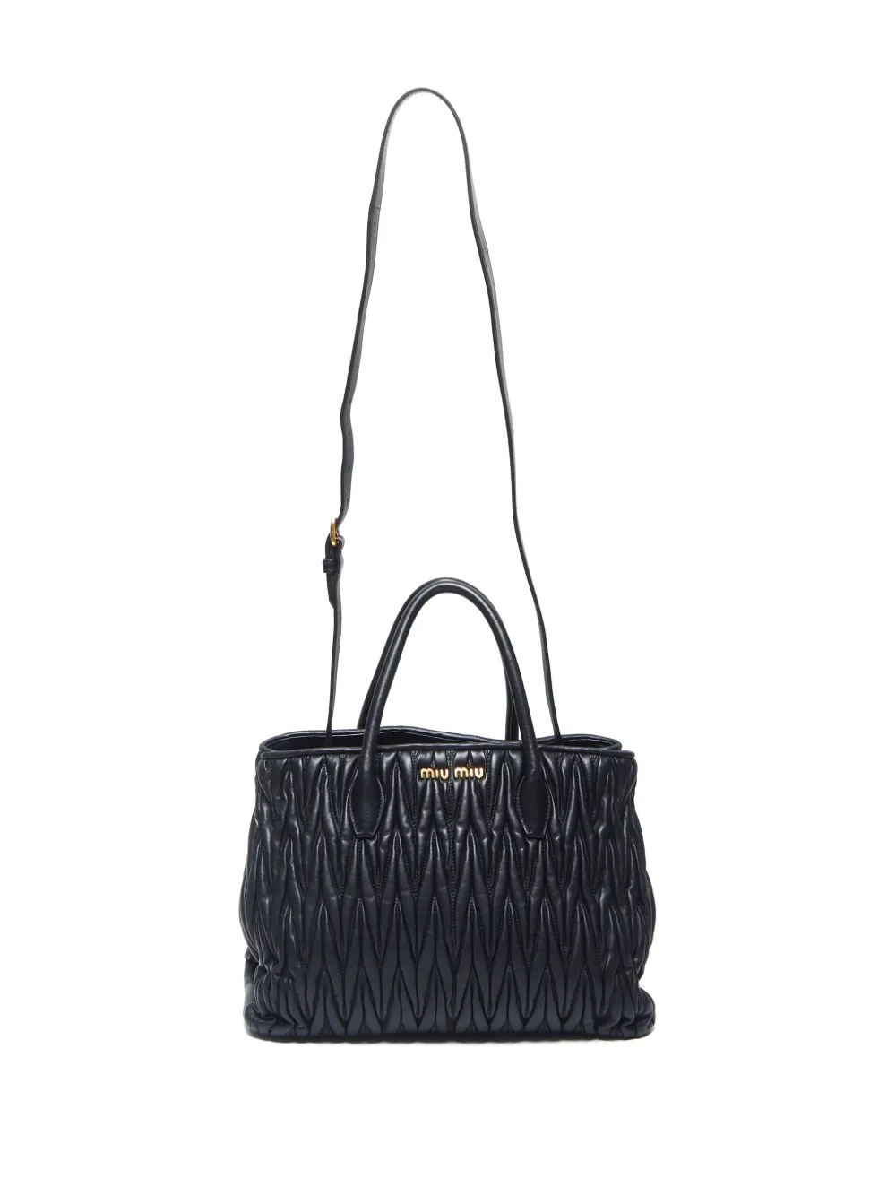 Pre-owned Miu Miu Matelassé Two-way Handbag In Black