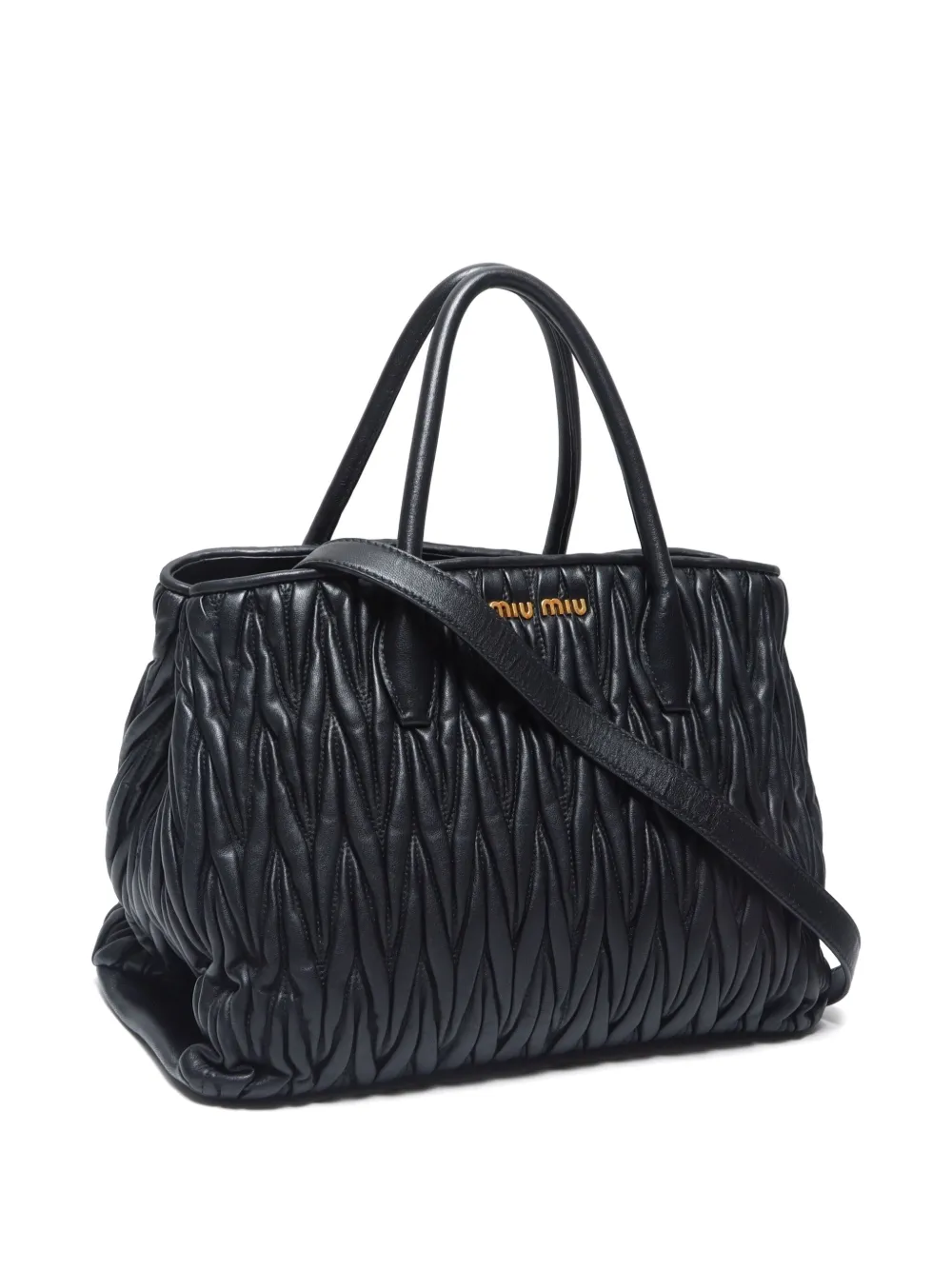 Pre-owned Miu Miu Matelassé Two-way Handbag In Black