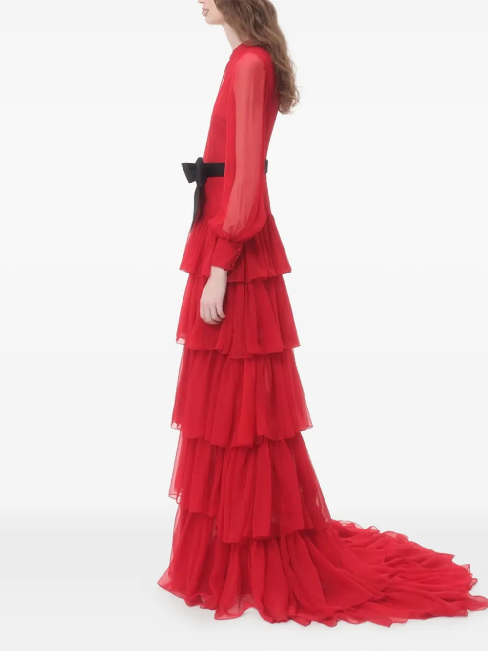 Valentino Garavani Ruffled Chiffon Maxi Dress | Red | FARFETCH
