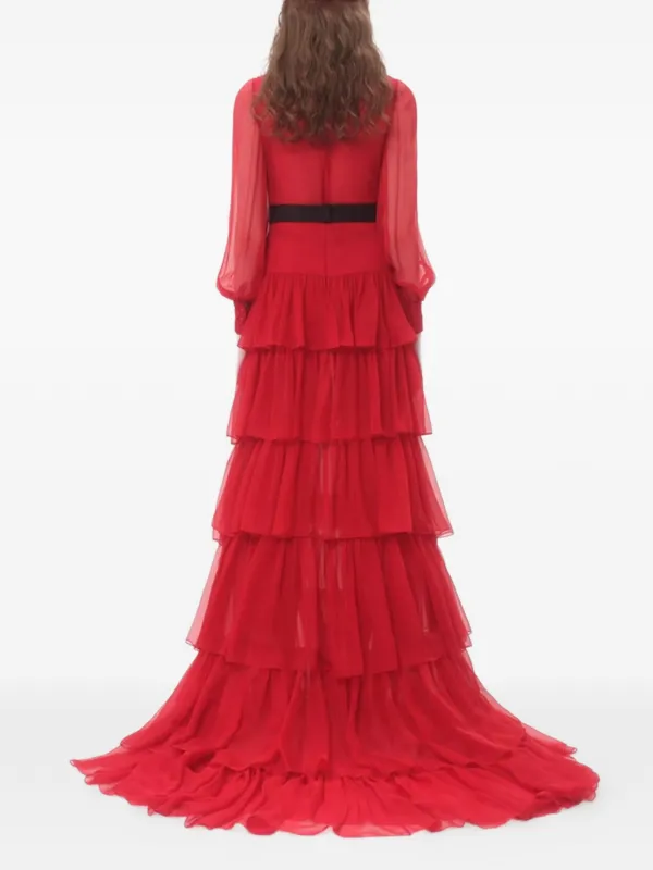 Valentino Garavani Ruffled Chiffon Maxi Dress | Red | FARFETCH