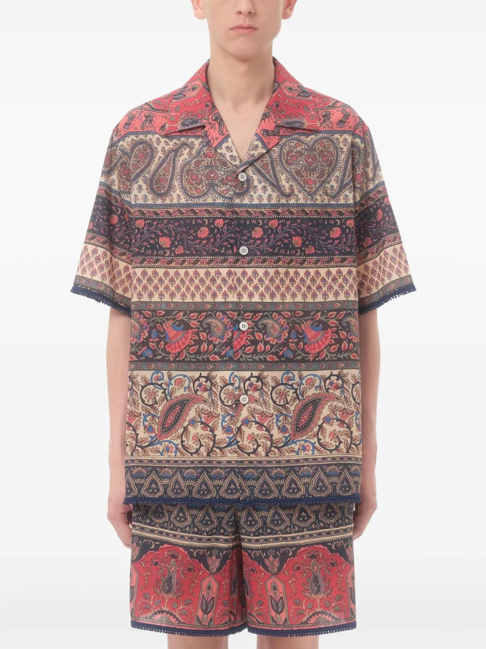 Valentino Garavani Bowlingshirt met Voyage Imaginaire-print Blauw