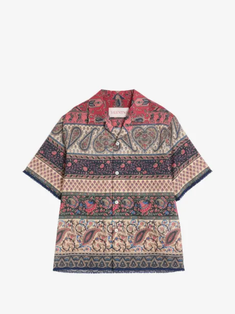 Valentino Garavani bowling shirt in cotton muslin with Voyage Imaginaire print and Passementerie trims