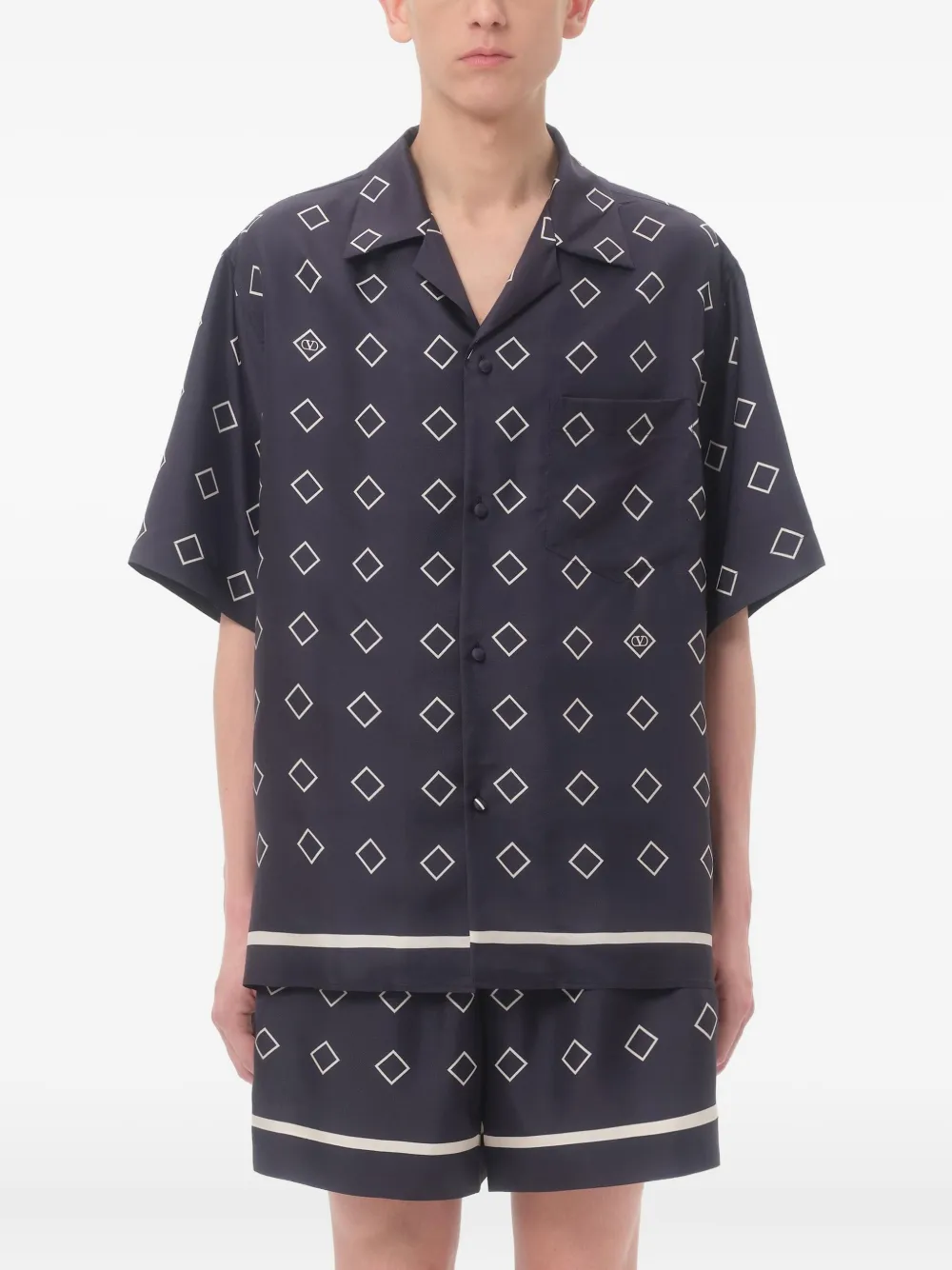 Valentino Garavani Zijden bowlingshirt met print Blauw
