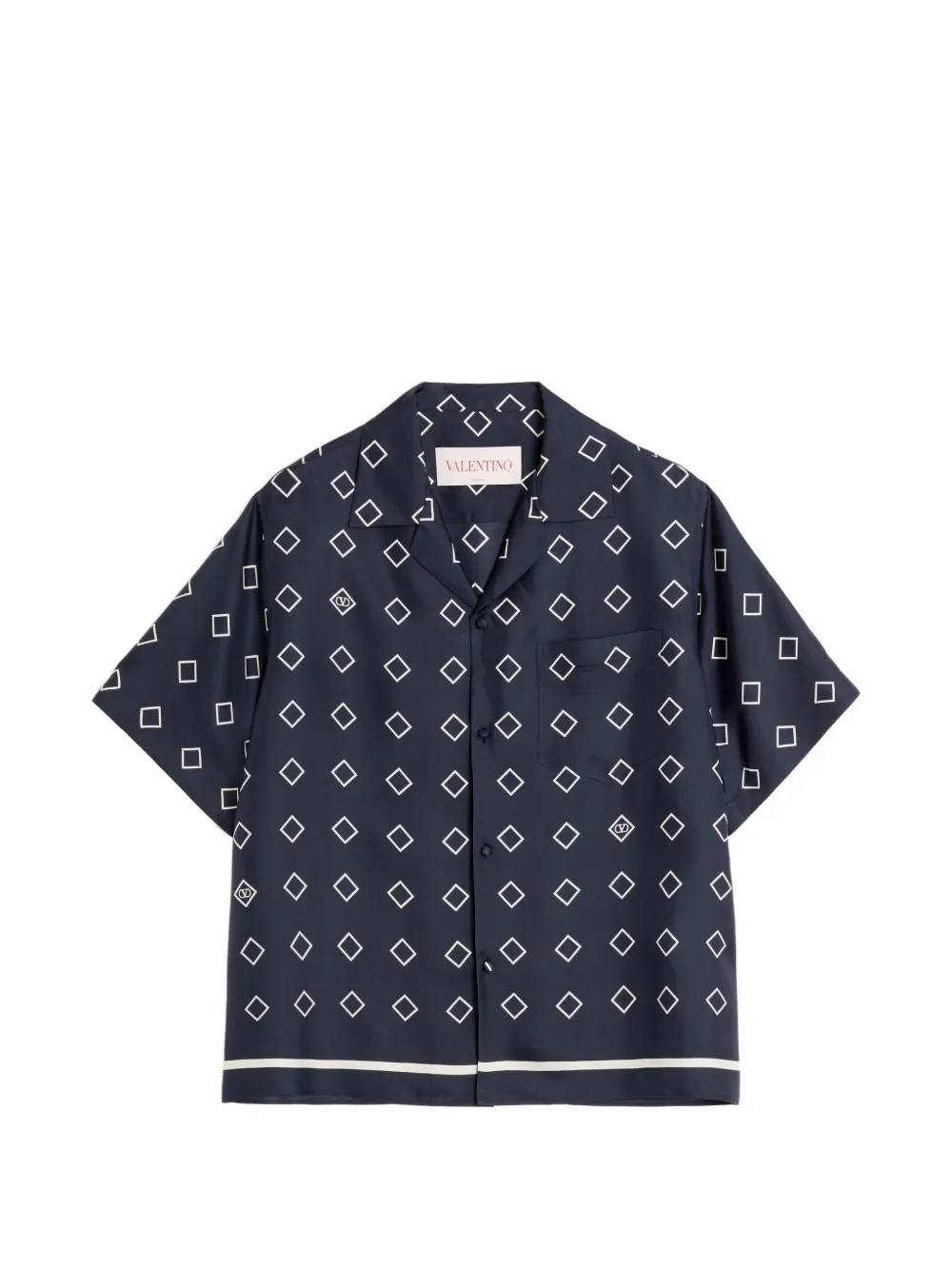 Valentino Garavani SILK TWILL BOWLING SHIRT WITH OPTICOOL PRINT - Blue