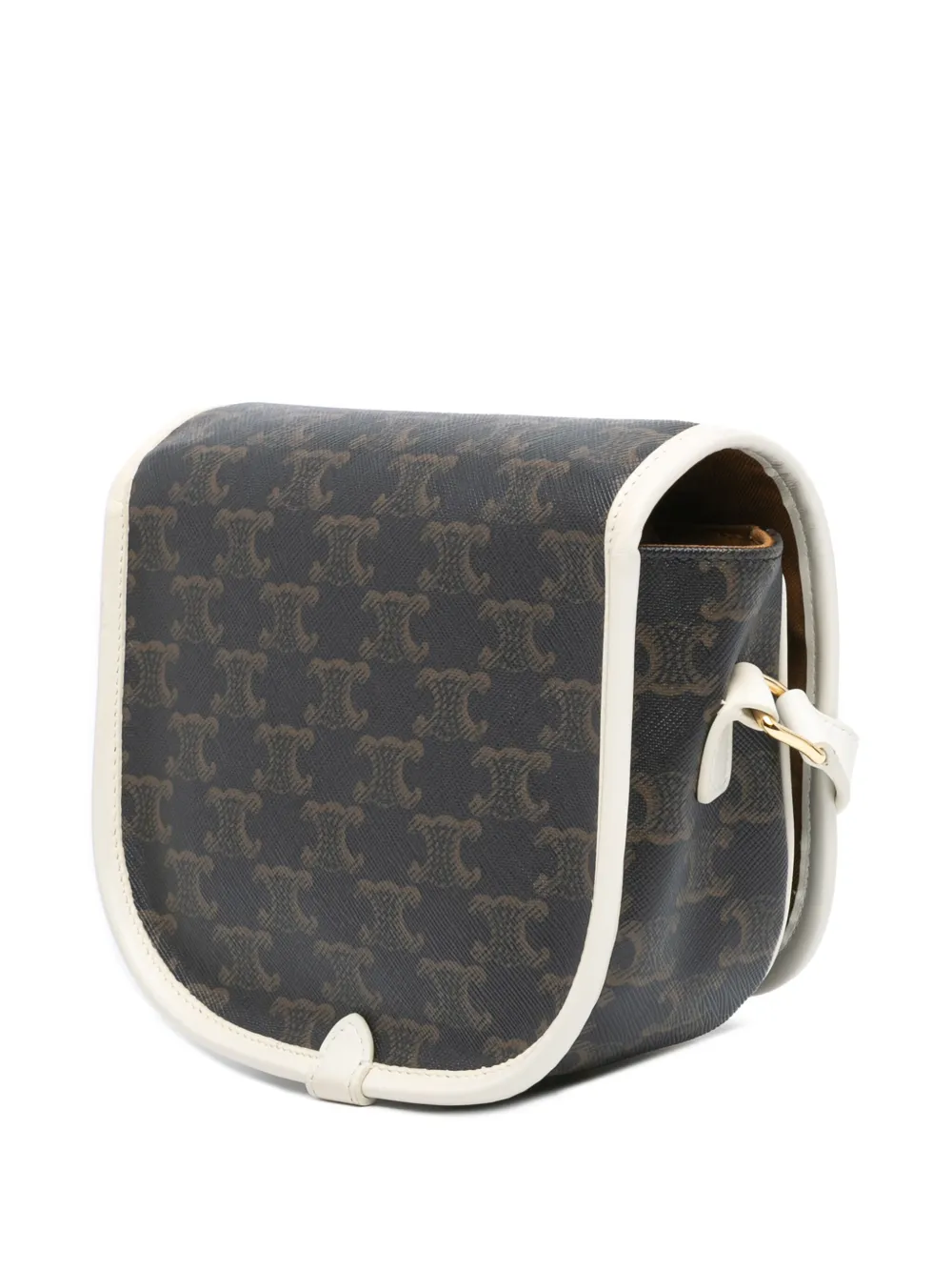 Pre-owned Celine 2020 Medium Triomphe Coated Canvas Folco Crossbody Bag In Brown