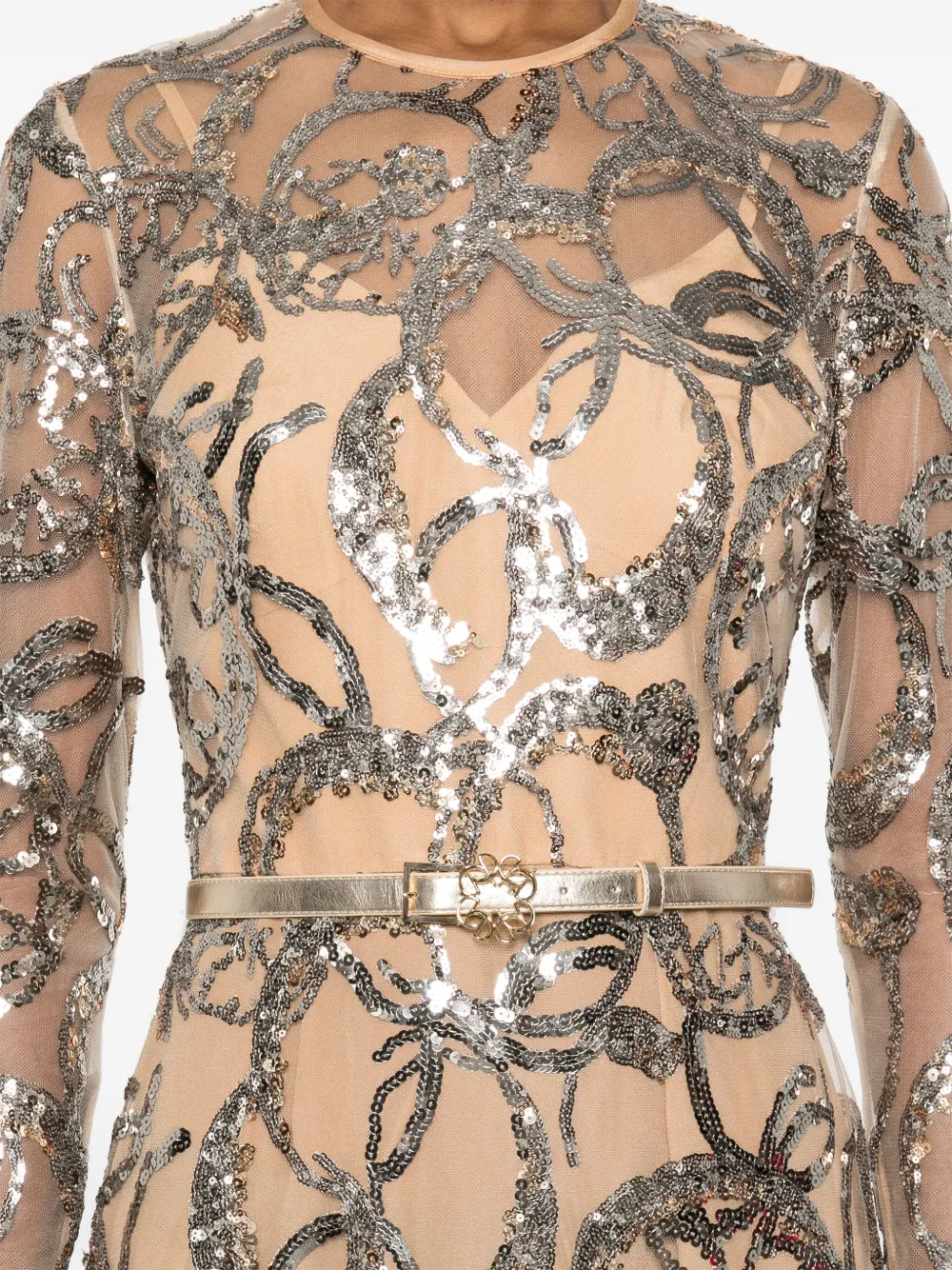 Elie Saab Embroidered Tulle Maxi Dress In Neutral