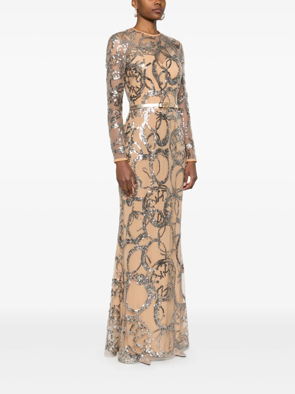 Elie Saab Embroidered Tulle Maxi Dress In Neutral