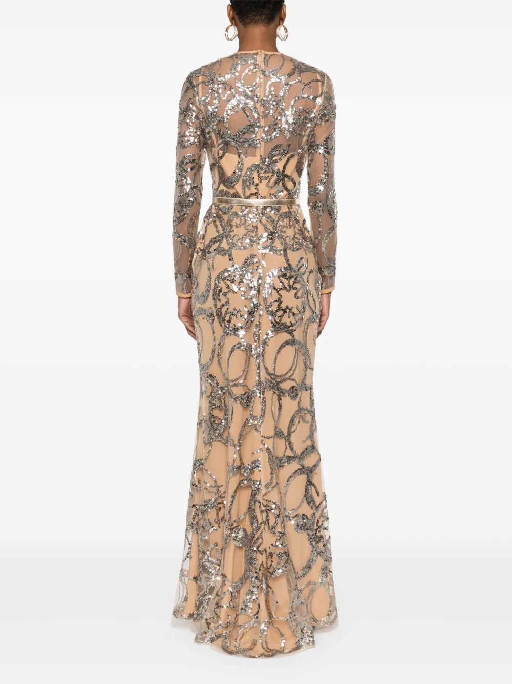 Elie Saab Embroidered Tulle Maxi Dress In Neutral