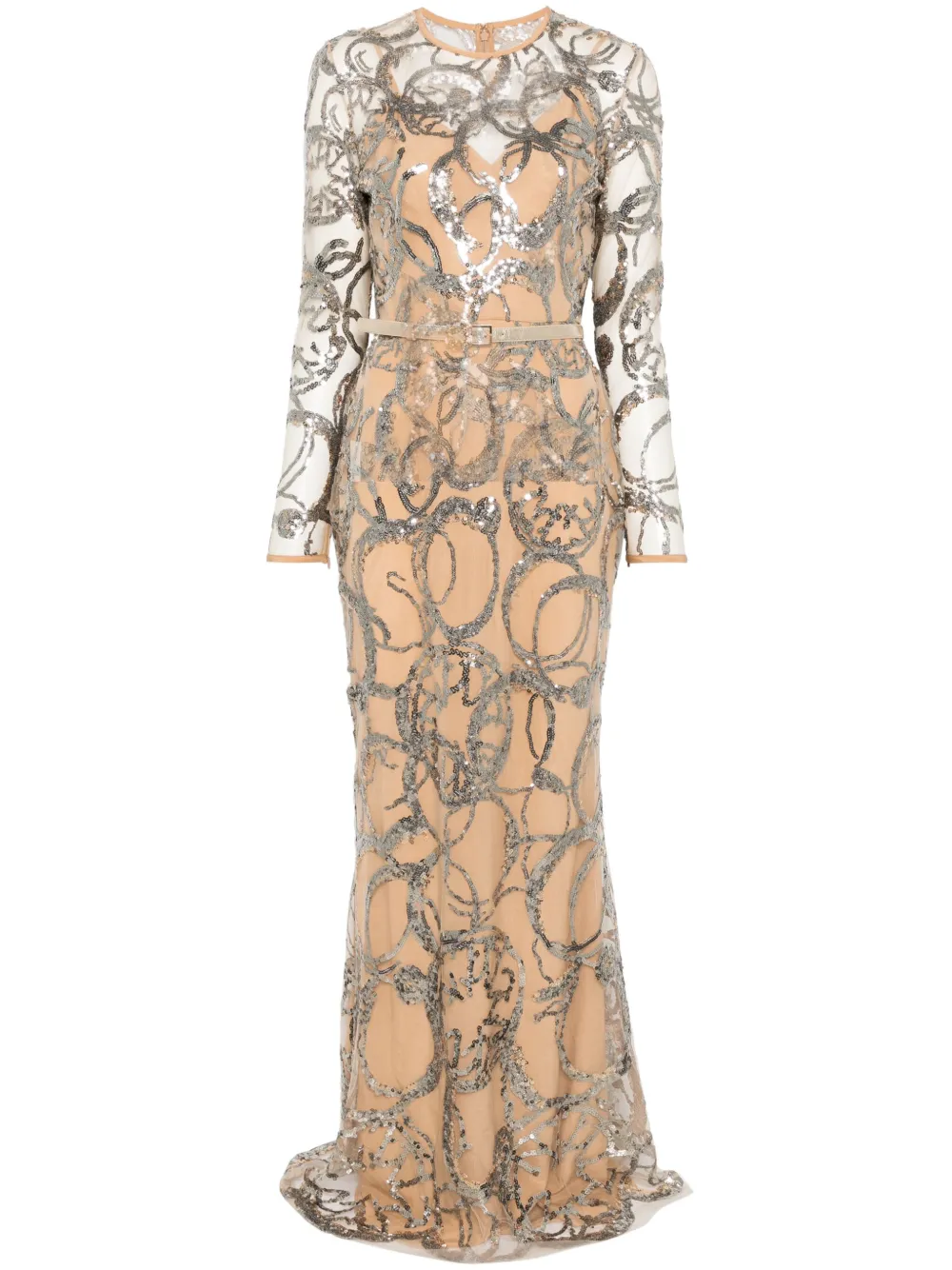 Elie Saab Embroidered Tulle Maxi Dress In Neutral