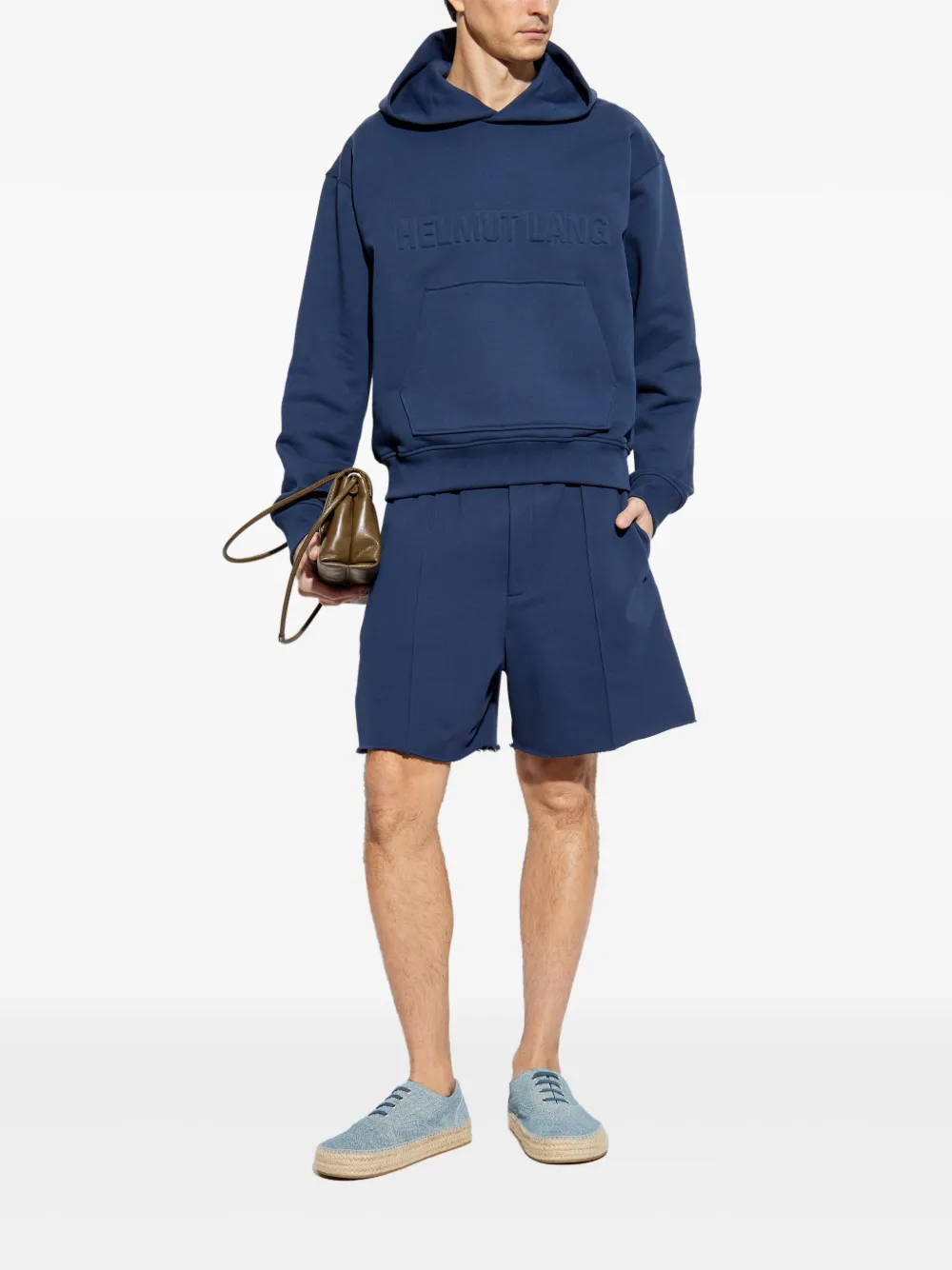 Helmut Lang logo-embossed hoodie - Blauw