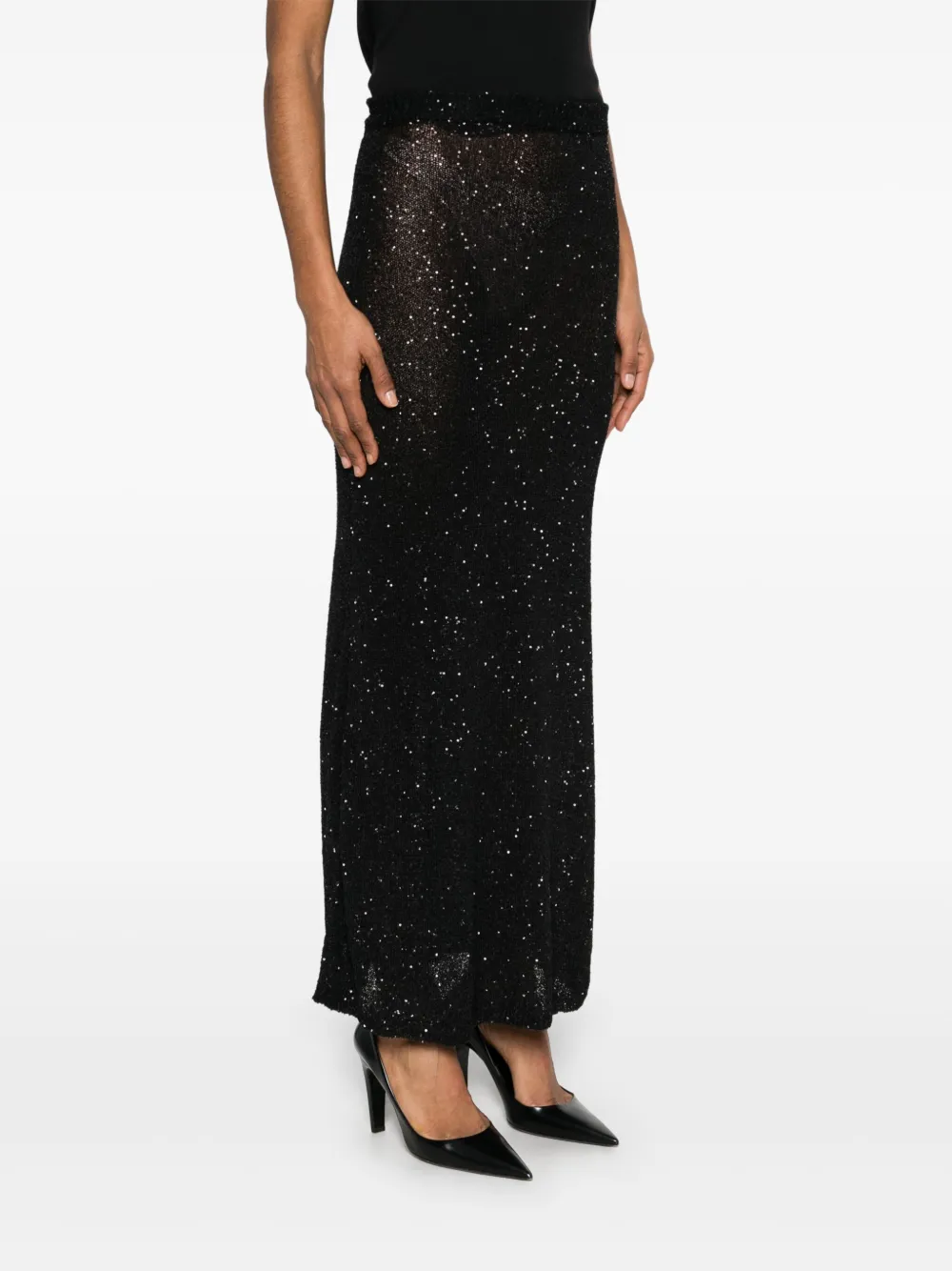 Balenciaga Sequinned Midi Skirt in Black, view 3