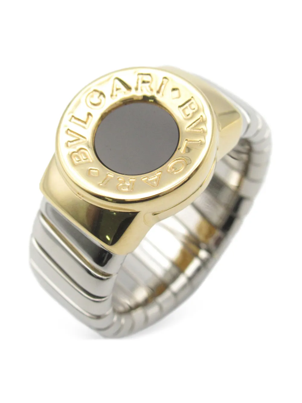 Bvlgari Pre-Owned 2010s 18K yellow gold Tubogas onyx ring - Zilver