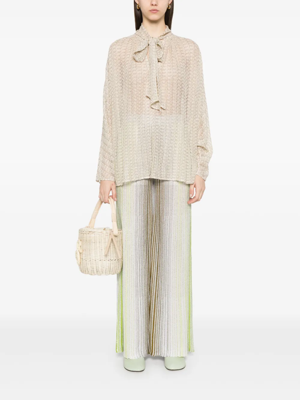 Missoni sash-collar lamé blouse - Beige