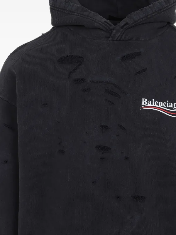 Balenciaga Logo Cotton Hoodie | Black | FARFETCH