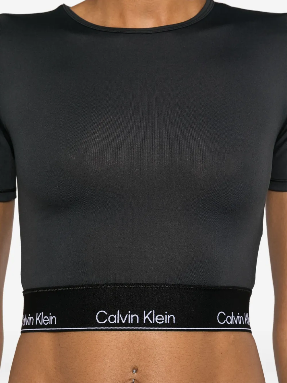 Shop Calvin Klein Logo-waistband Crop Top In Black