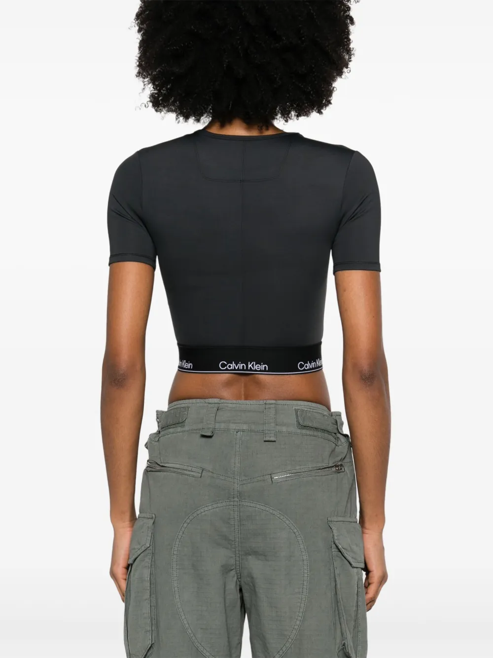 Shop Calvin Klein Logo-waistband Crop Top In Black