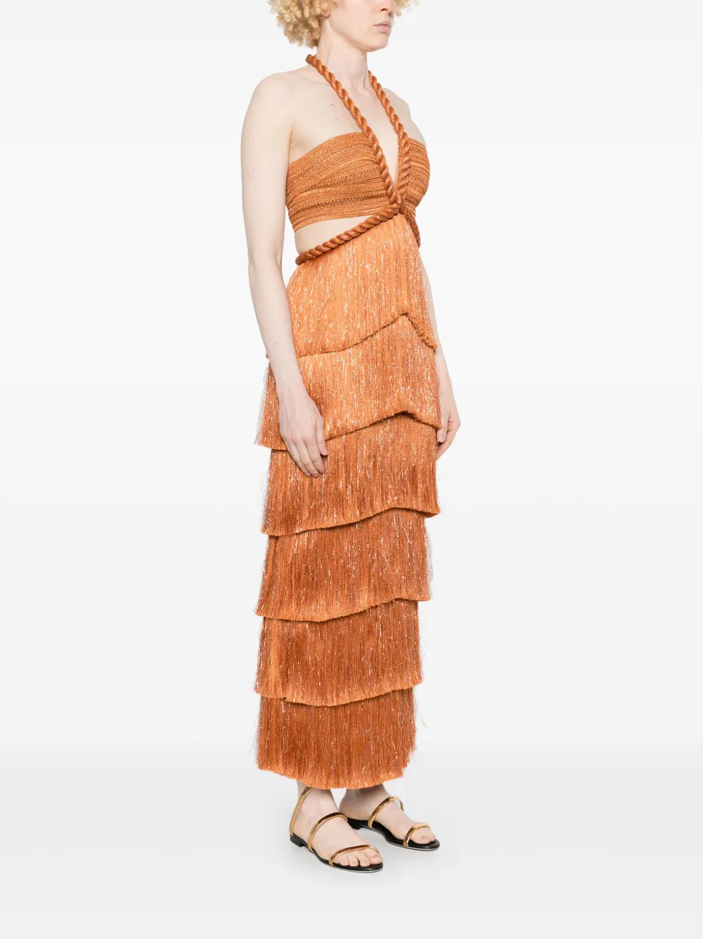 PatBO Maxi-jurk met franje Oranje