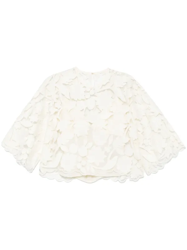 Elie Saab Tulle-embroidered Blouse in White